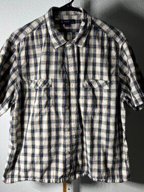 Cremieux Collection Navy & Ivory Plaid Short-Sleeve Button-Up SZ XL